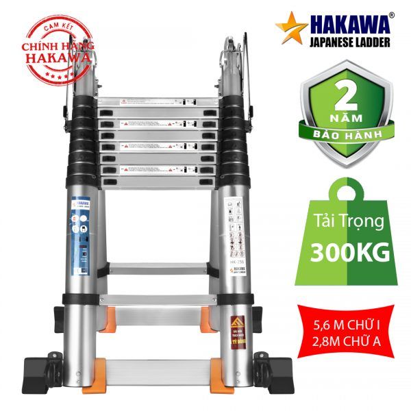 Thang nhôm rút cao cấp chữ A HAKAWA HK-256( 5m6)