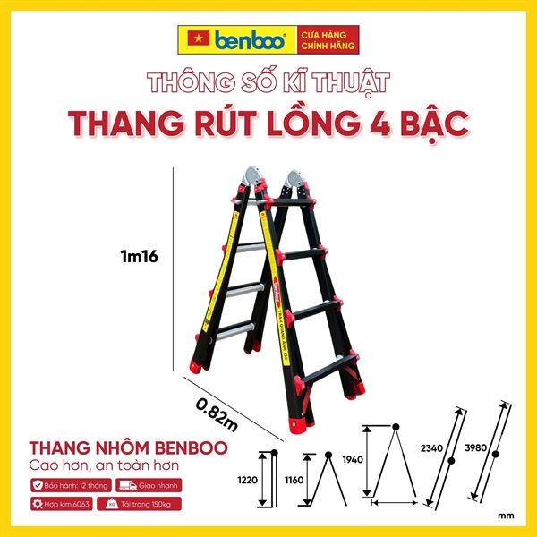 Thang nhôm trượt 4 bậc BENBOO A4