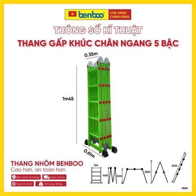 Thang nhôm gấp khúc đa năng chân ngang Flex Balance – Xanh lá 5 bậc
